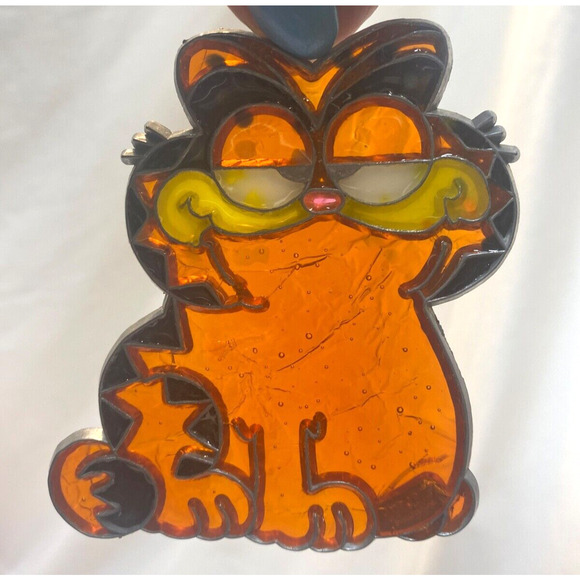 3 Vintage Makit & Bakit Garfield Orange Cat Stained Glass Metal Suncatcher 1980s - Picture 3 of 5